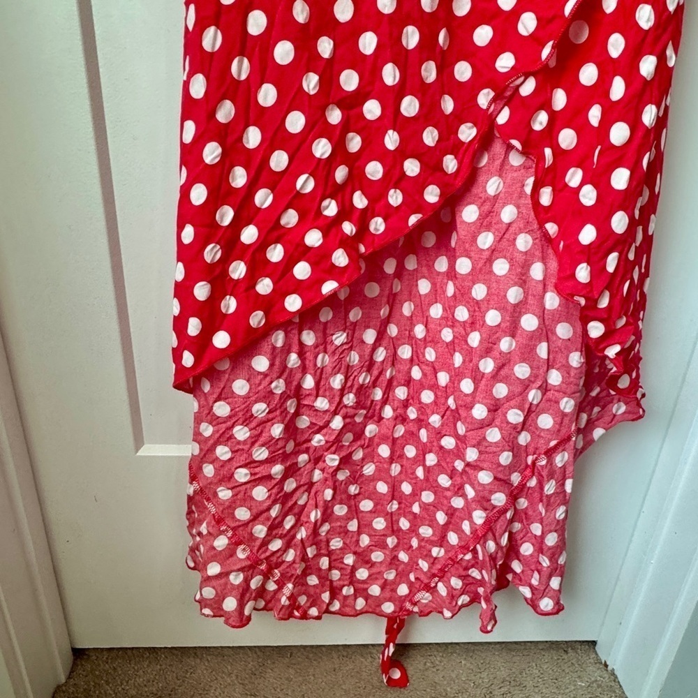 GRECERELLE Women’s V-Neck Wrap Maxi Dress 2XL Red & White Polka Dot Boho NWT - Picture 9 of 14